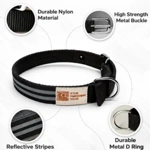 black reflective dog collar features