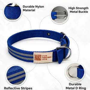 blue reflective dog collar features